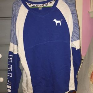 PINK VARSITY CREW royal blue and white size small